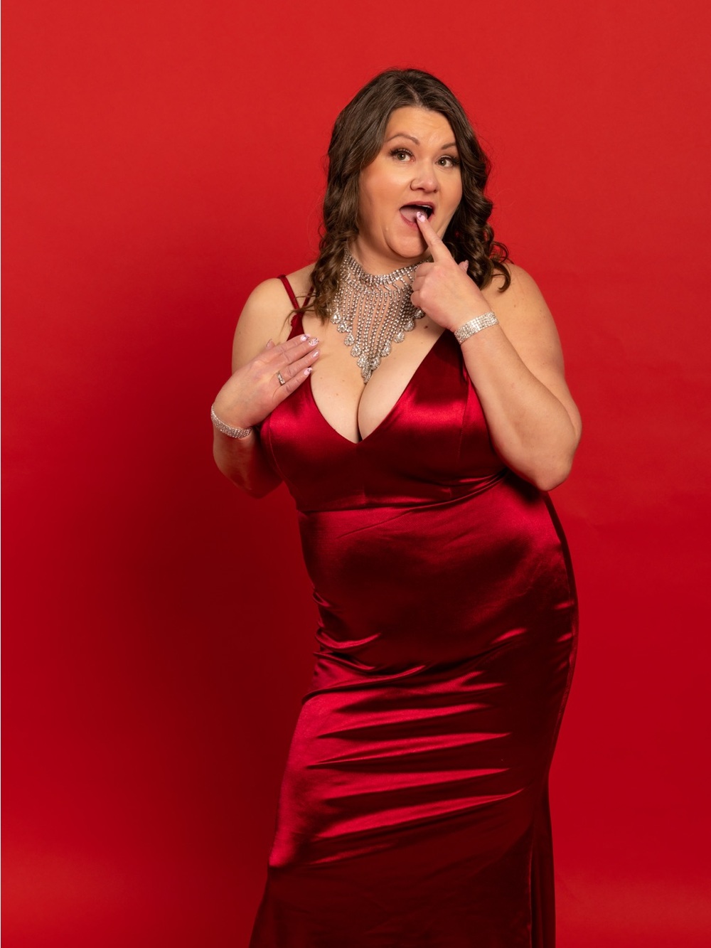 SHEIN Red Satin V-Neck Slip Dress